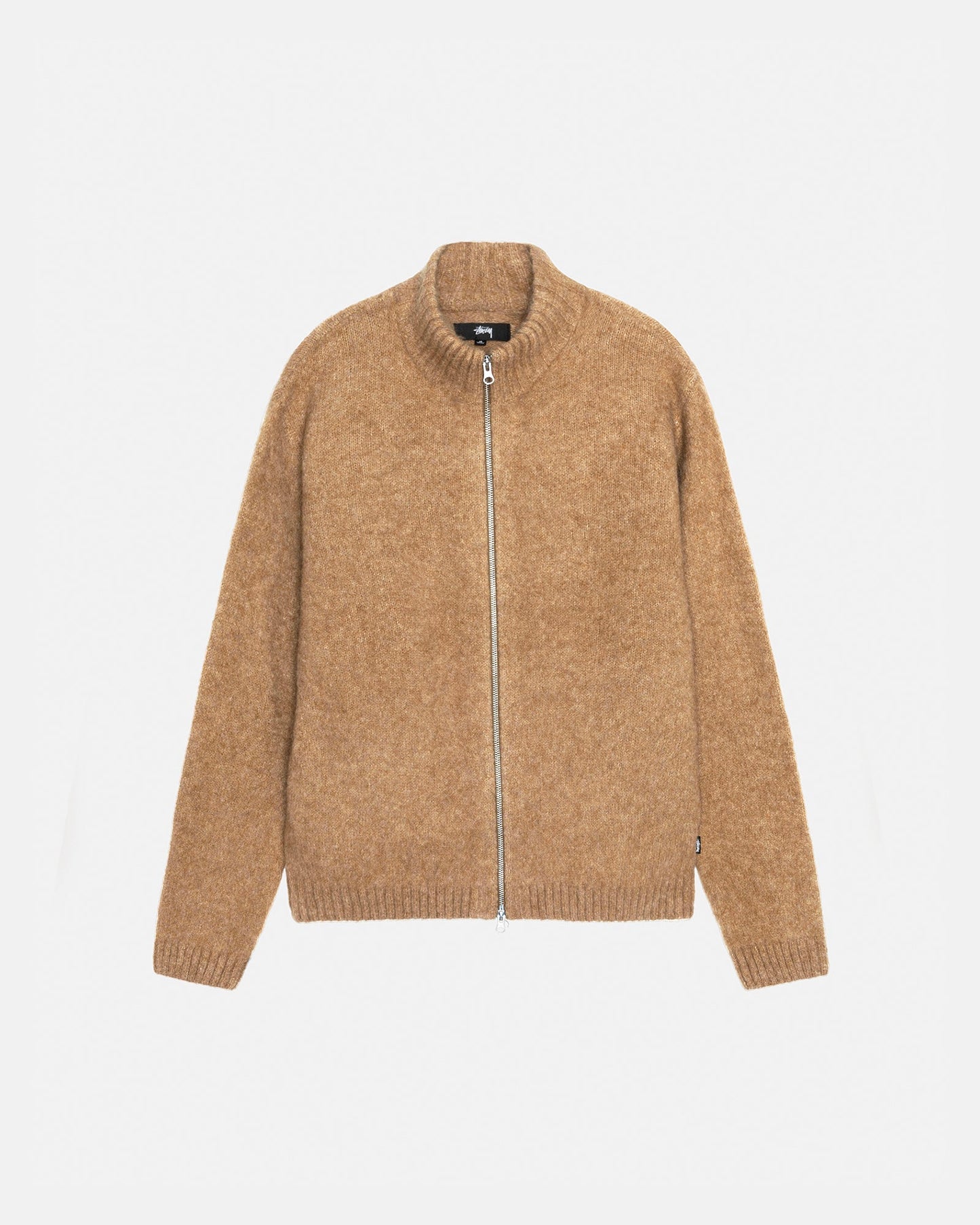 Pull en mérinos brossé, entièrement zippé