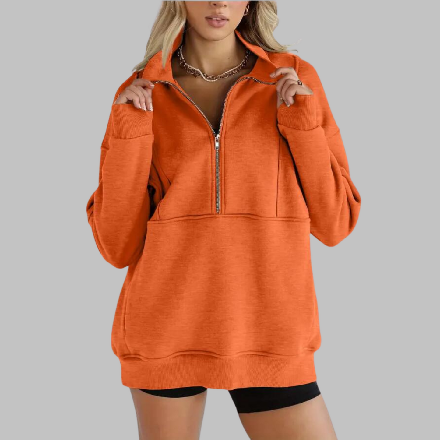 ✨Top-1 Pullover 2025✨Damen Herbst/Winter Bequemer Kragen Halb-Reißverschluss Oversize Langarm-Sweatshirt
