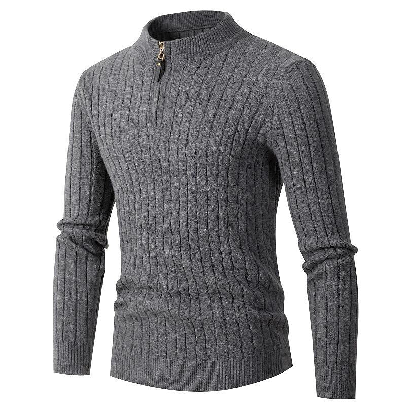 Herren Pullover Zopfmuster Halb-Reißverschluss Einfarbig Stehkragen