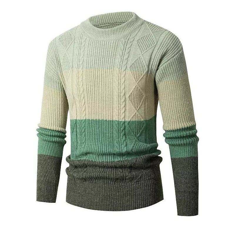 Herren Pullover mit Rundhalsausschnitt im Trendfarbblock-Zopfmuster