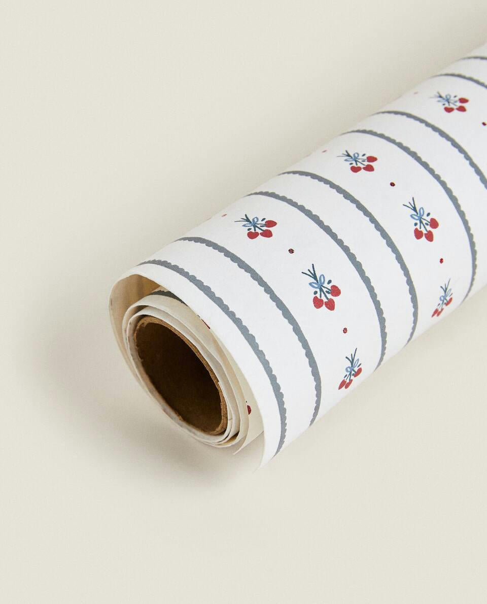 CHRISTMAS STRIPED HOLLY GIFT WRAPPING PAPER
