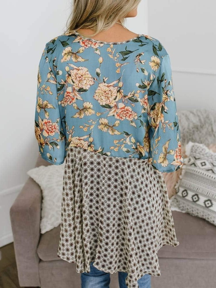 Damen Kimono mit Blumenmuster, Rüschenärmel, zum Binden, fließend, Boho, locker, als Überwurf