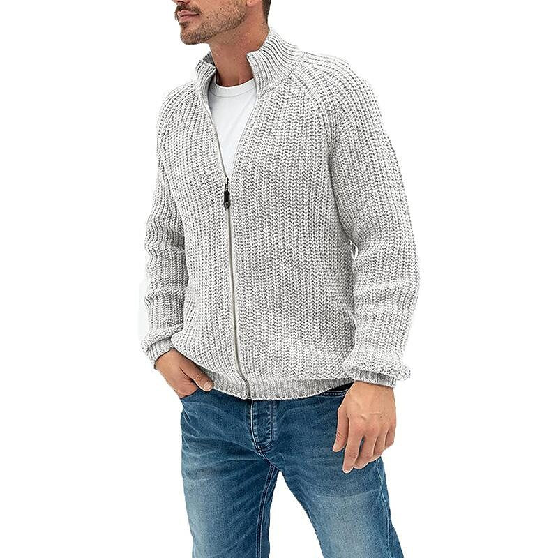 Herren Rollkragen-Strickjacke mit Reißverschluss, einfarbig