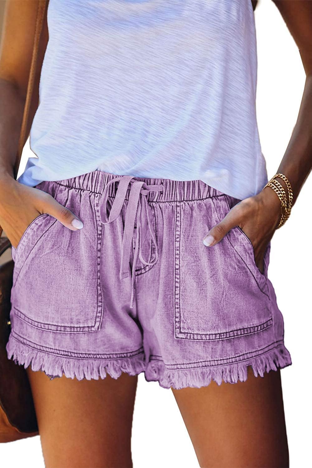 Damen leichte Shorts, lässig, weit geschnitten, trendige kurze Hose, elastischer Bund mit Kordelzug, bequeme Shorts
