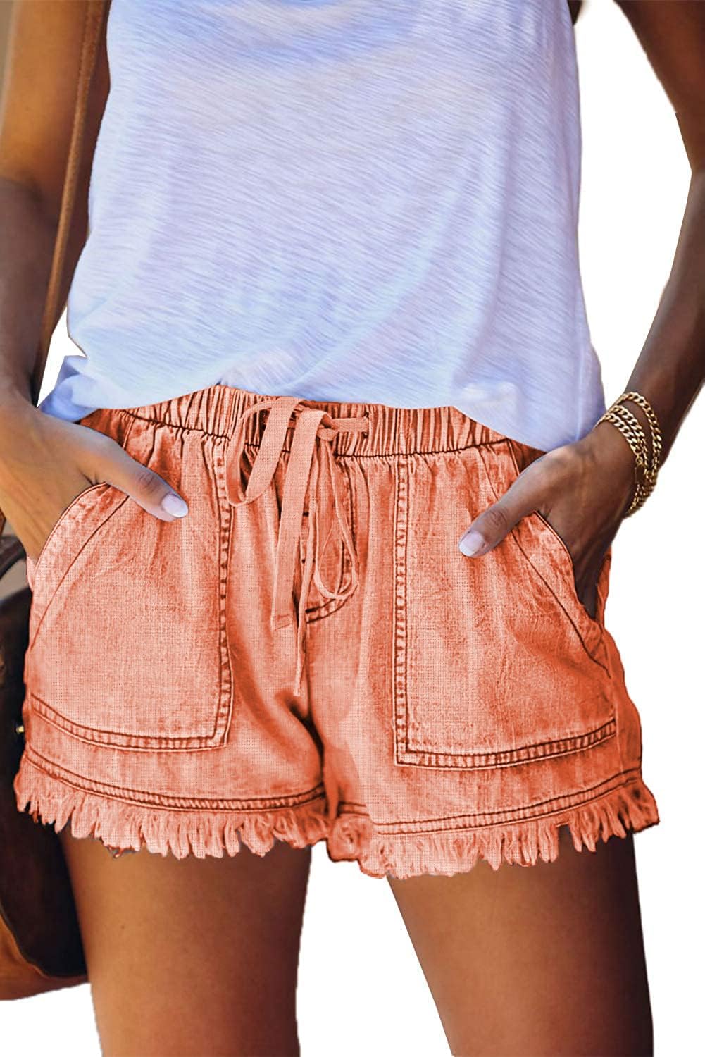 Damen leichte Shorts, lässig, weit geschnitten, trendige kurze Hose, elastischer Bund mit Kordelzug, bequeme Shorts