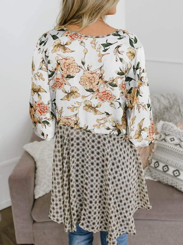 Damen Kimono mit Blumenmuster, Rüschenärmel, zum Binden, fließend, Boho, locker, als Überwurf