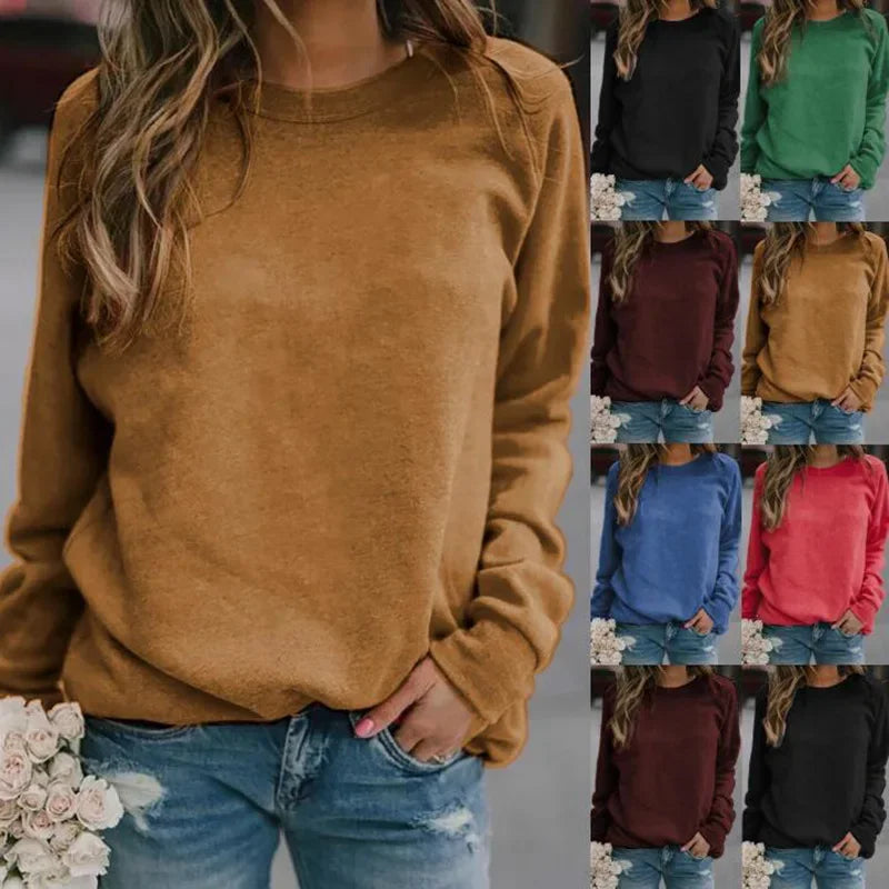 Damen Herbst/Winter Oberteile Langärmliges Rundhals-T-Shirt