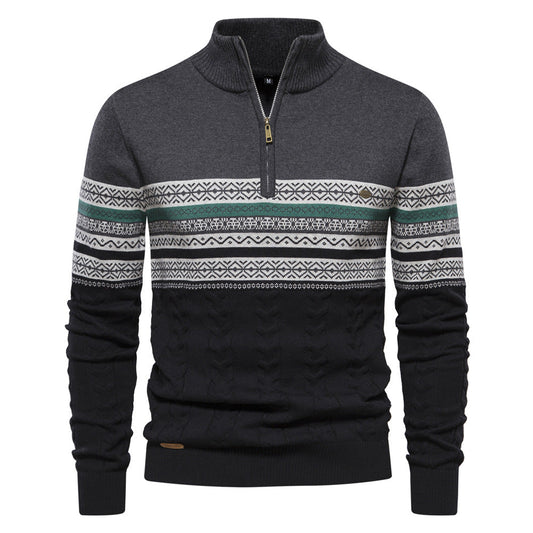 Herren Strickpullover mit Ethno-Muster und halbem Reißverschluss