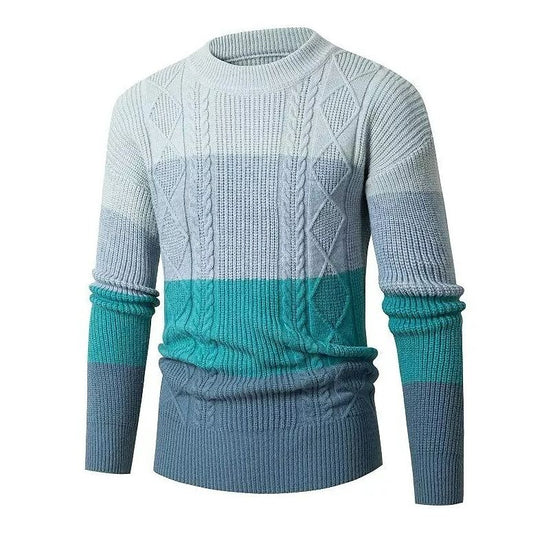 Herren Pullover mit Rundhalsausschnitt im Trendfarbblock-Zopfmuster