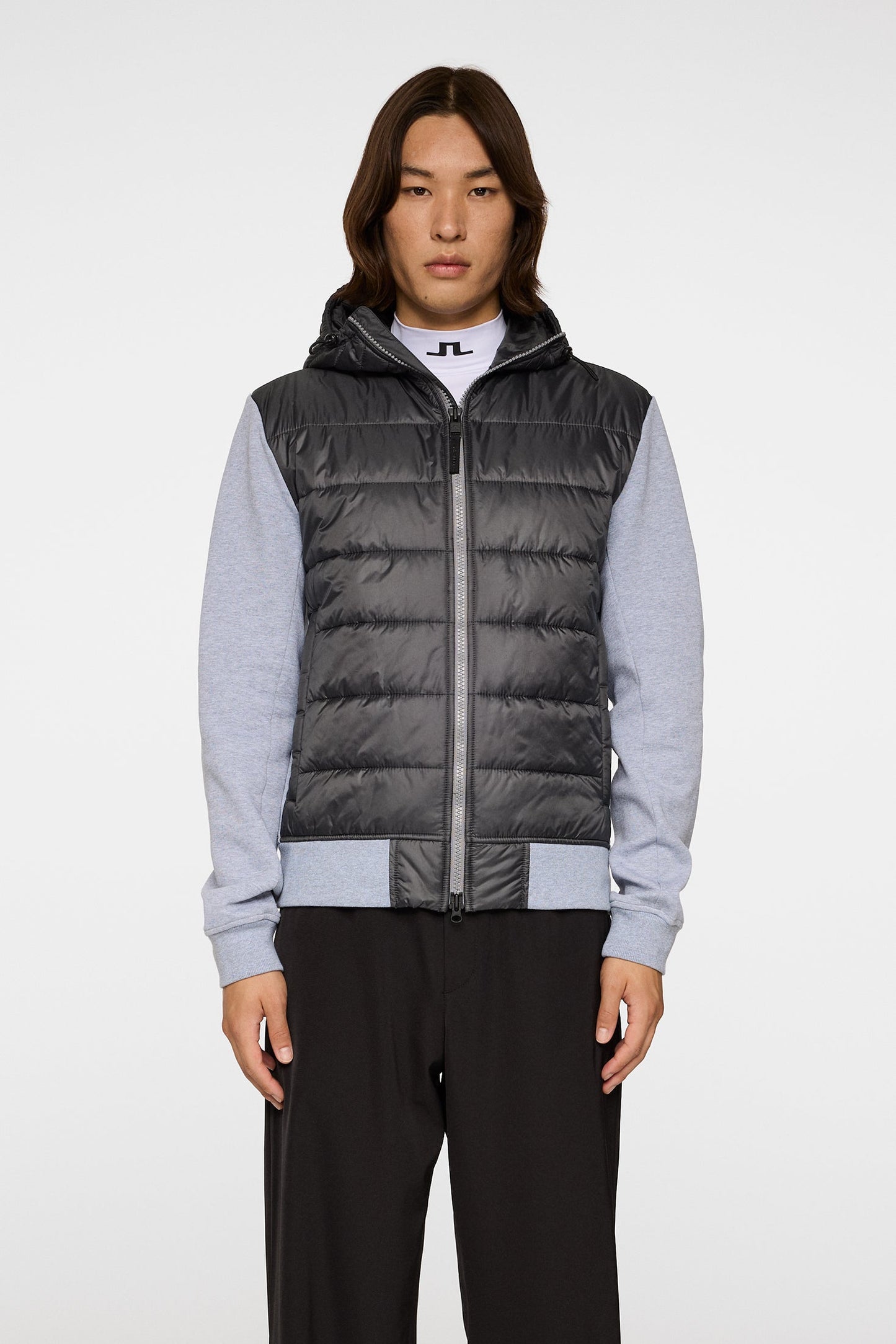 Seth Hybrid Zip Hood / Medium Grey Melange