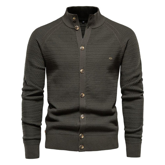 Men's Texture Pattern Stand Collar Knitted Cardigan