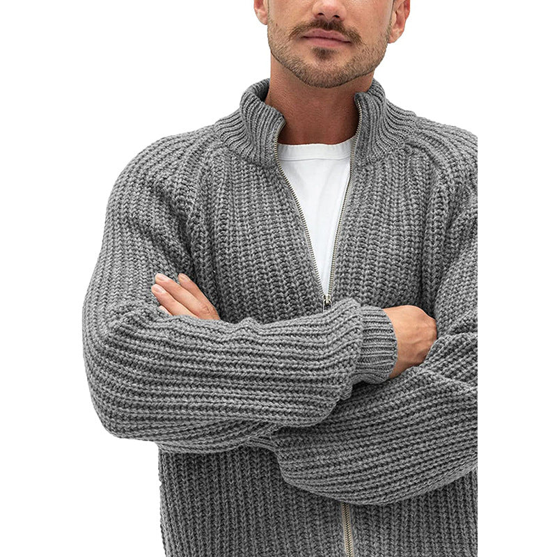 Herren Rollkragen-Strickjacke mit Reißverschluss, einfarbig