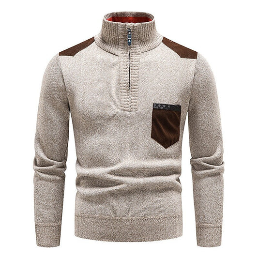 Herren Stehkragen Color Block Fleece-Pullover mit halbem Reißverschluss