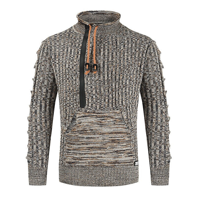 Herren Melange Half-Zip Känguru-Taschen-Pullover