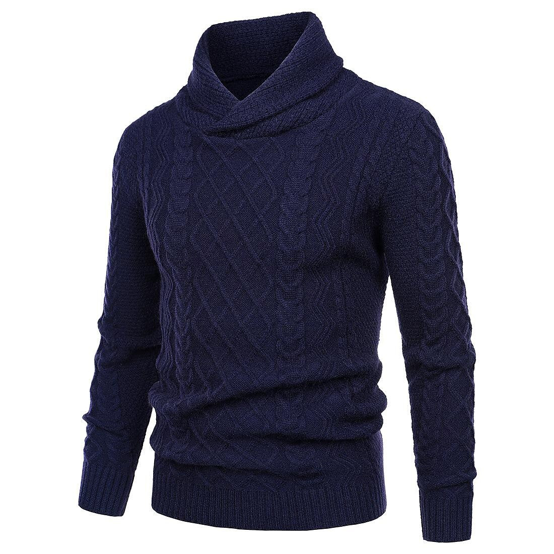 Herren Schalkragen Zopfmuster Freizeit Slim Fit Langarm Pullover