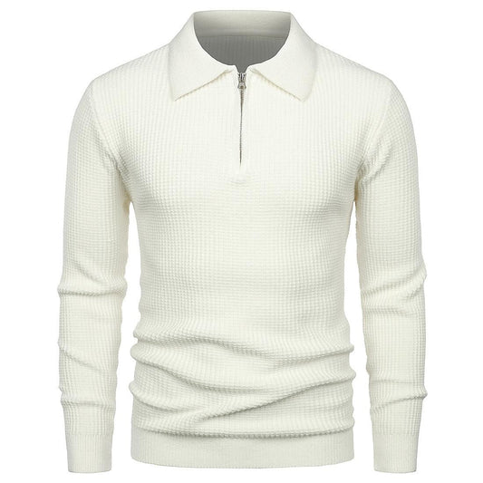 Herren Revers Pullover Waffel-Half-Zipper Slim Fit Pullover