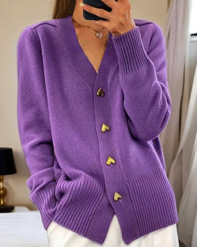 Damen Elegante Strickjacke mit Herzknöpfen